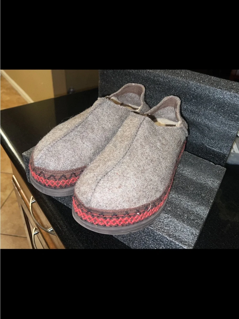 UGG Men’s Gray Wool Slip-On with Red Accent Trim